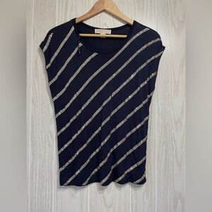 Michael Kors Top Navy Blue Gold Embellishment Size Medium